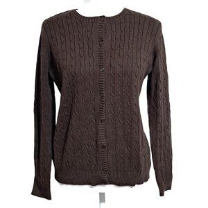 Eddie Bauer Womens Brown Cable Knit Button-Up Cardigan Sweater M Y2K